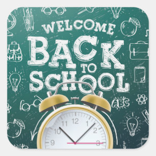 Grün und Weiß Willkommen zurück in der Schule Quadratischer Aufkleber