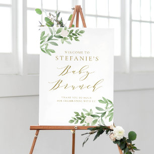 Grün und Weiße Blume Baby Brunch Willkommen Poster