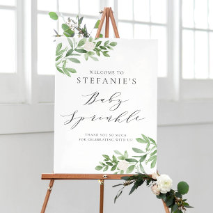 Grün und Weiße Blume Baby Sprinkle Empfang Poster