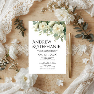 Grün und weiße Blumen Hochzeit Einladung
