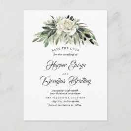 Grün und Weiße Peony Save the Date Vintag Ankündigungspostkarte