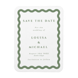 Grün- und Weißrahmen-Hochzeit speichern Sie das Da Magnet