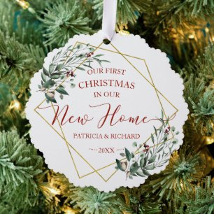 Grün unser erstes Weihnachten in unserem neuen Zuh Ornament Karte