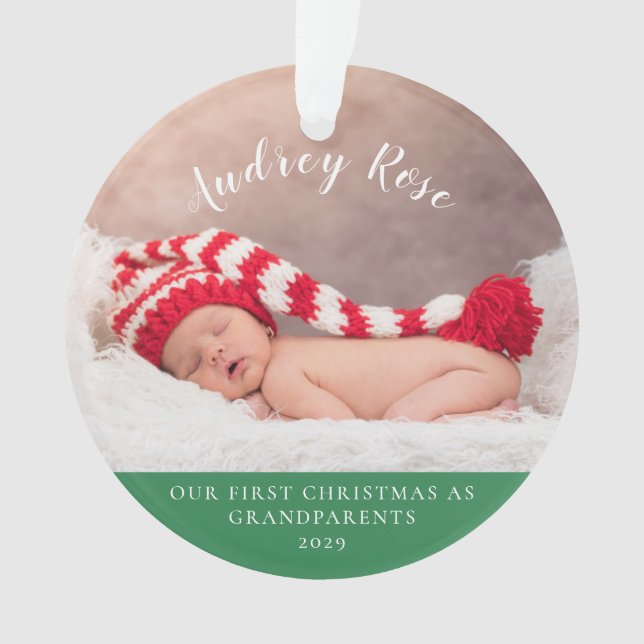 Grün | Unsere ersten Weihnachtsgroßeltern| Foto Ornament (Vorderseite)