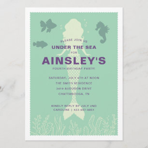 Grün unter der Meerjungfrau Geburtstag Einladung