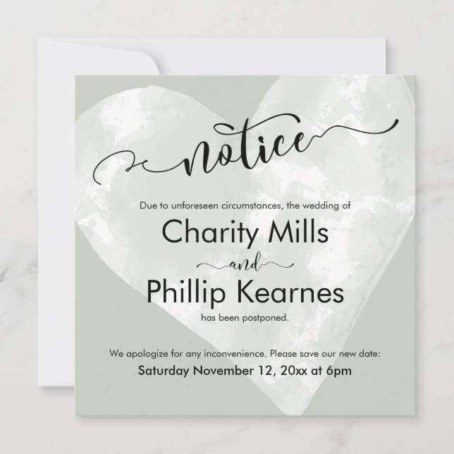 Grün verspätete Hochzeitskarte für Herz (Vorderseite)