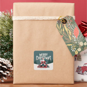 Grün Vintag frohe Weihnachten Weihnachten Weihnach Quadratischer Aufkleber