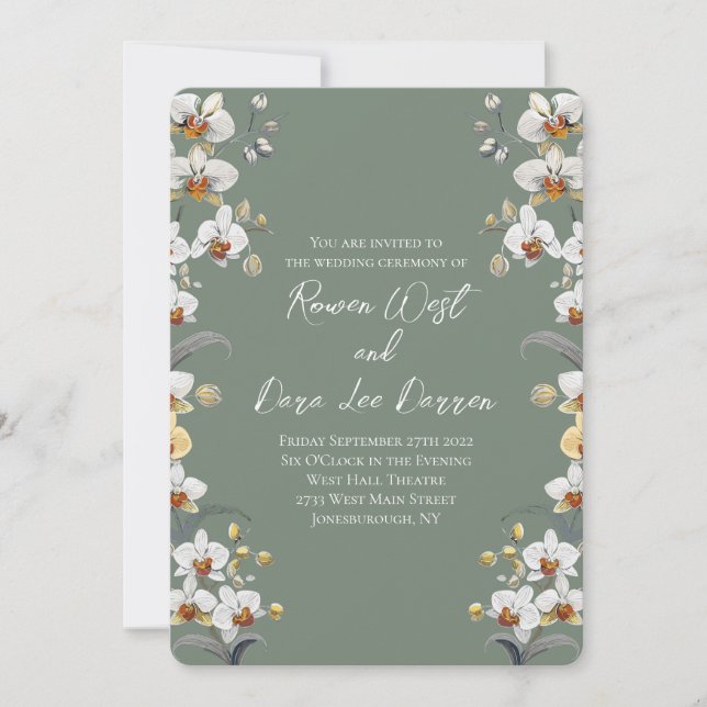 Grün Vintage Orchids Blumenhochzeit Einladung (Vorderseite)