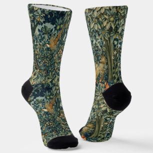 Grün, Waldtiere Fasan, Fuchs, Grüne Blumen Socken