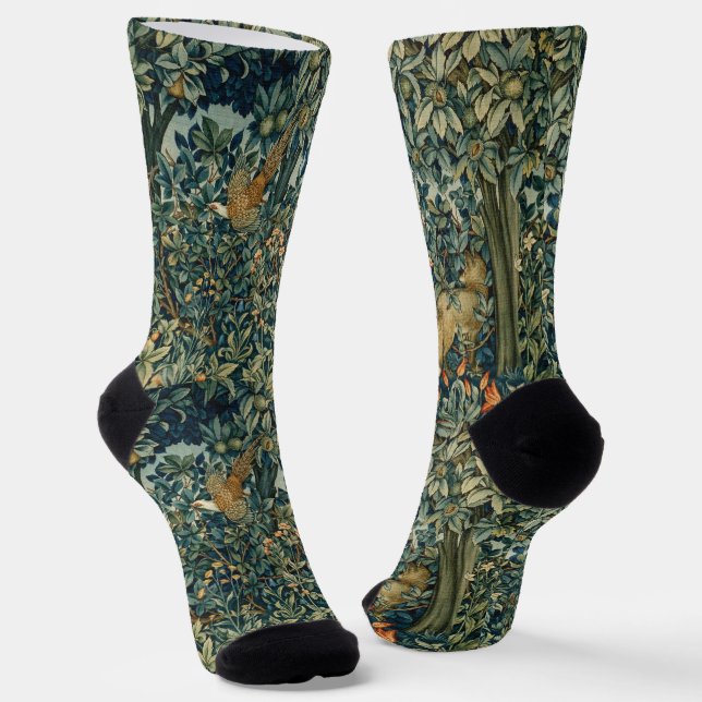 Grün, Waldtiere Fasan, Fuchs, Grüne Blumen Socken (Gewinkelt)