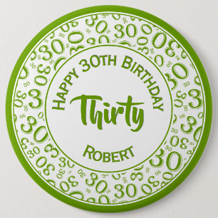 Grün/Weiß 30. Geburtstag Party Nummer 30 Muster Button