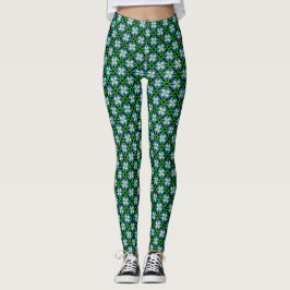 Grün-Weiß-Blume Blumenmuster Leggings