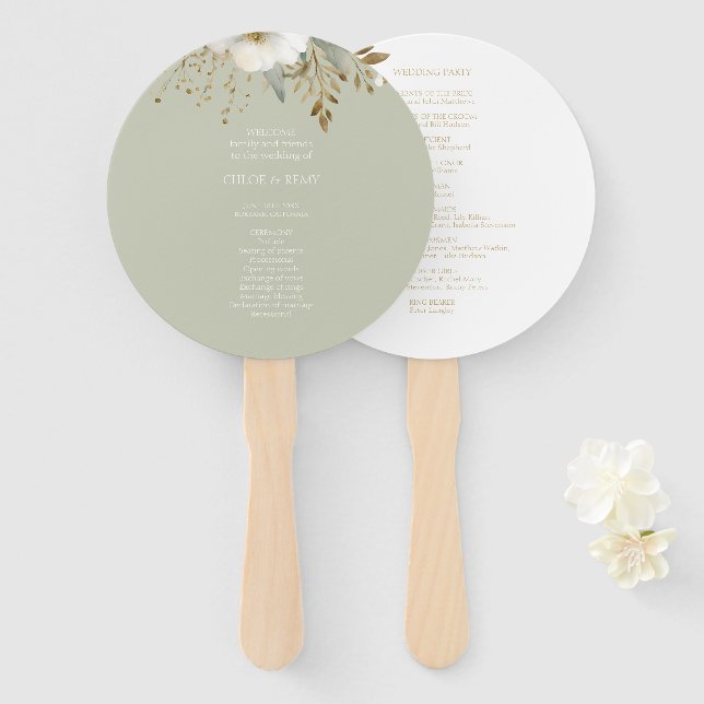 Grün/Weiß der Seite | Hochzeitsblumenwasser Fächer (Vorne und Hinten)