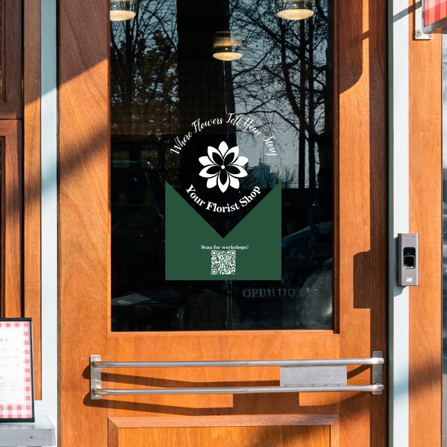 🌸 Grün & Weiß Florist, individuelles Clubing Viny Fensteraufkleber (🌸Green & White Florist, Custom Cling Vinyl Sign, 
Workshop Promotion)