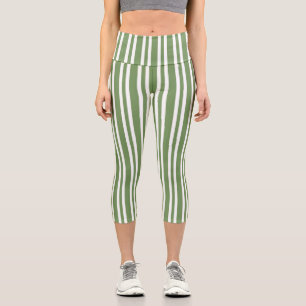 Grün-weiß gestreiftes Muster Capri Leggings