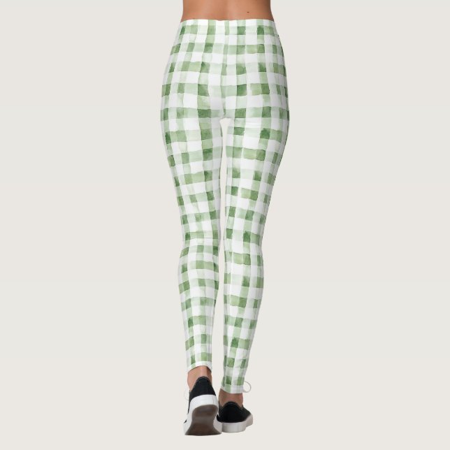 Grün Weiß Kariert Gestreift   Leggings (Rückseite)