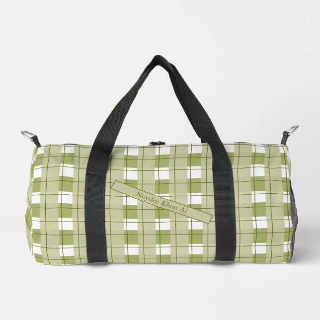 Grün-weiß kariert, Ihr Name Duffle Bag (Vorderseite)