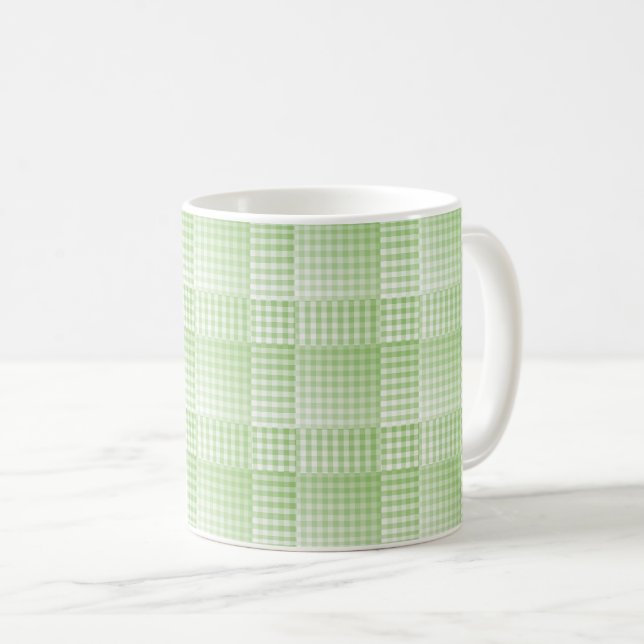 Grün-weiß kariertes abstraktes Muster Kaffeetasse (VorderseiteRechts)