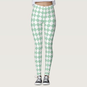 Grün-weiß kariertes Diamantmuster Leggings