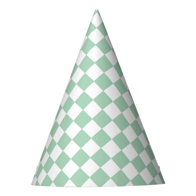 Grün-weiß kariertes Diamantmuster Partyhütchen (Vorderseite)
