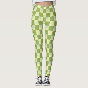Grün-weiß kariertes Fliesenmuster Leggings