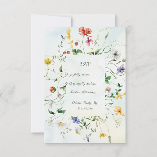 Grün-Weiß-Romantische Sommerhochzeit RSVP Karte (Vorderseite)