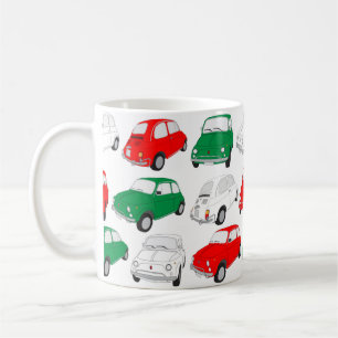 Grün, Weiß & Rot Vintage italienisches Automuster Kaffeetasse