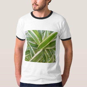 Grün-weiß schattiertes florales Blattdesign T-Shirt