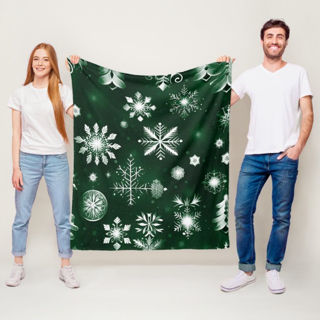 Grün-Weiß-Schneeflockenmuster Fleecedecke (Beispiel)