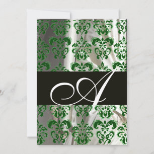 GRÜN WEIß SCHWARZE SEIDEN-DAMAST-MONOGRAMM EINLADUNG