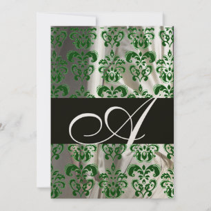 GRÜN WEIß SCHWARZE SEIDEN-DAMAST-MONOGRAMM GOLD EINLADUNG