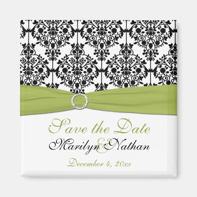 Grün, Weiß und Schwarz-Damast-Hochzeitsmagazin Magnet (Vorne)