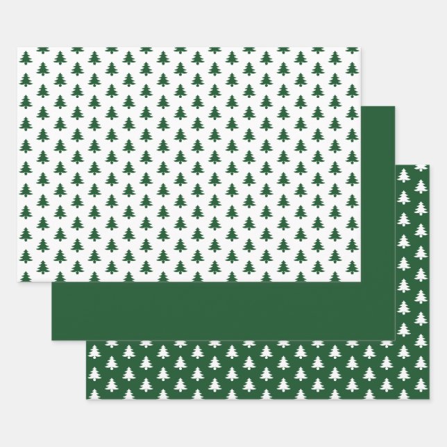 Grün/Weiß-Weihnachtsbaum Ikonisches Muster Geschenkpapier Set (Set)