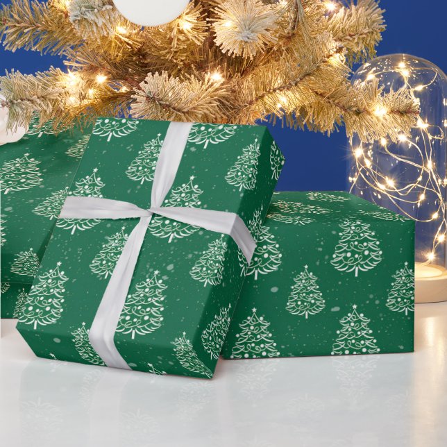 Grün-Weiß-Weihnachtsbaummuster Geschenkpapier (Feiertage)