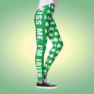 Grün Weiße Benutzerdefinierte Text Shamrock Kleebl Leggings