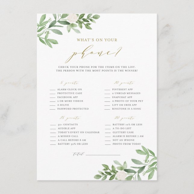 Grün & Weiße Blume Was ist auf deinem Handyspiel? Begleitkarte (Vorderseite)