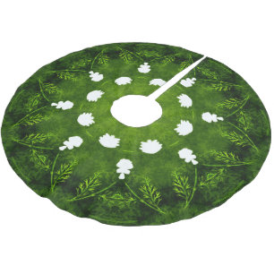 Grün-weiße Blumen Vintage Polyester Weihnachtsbaumdecke