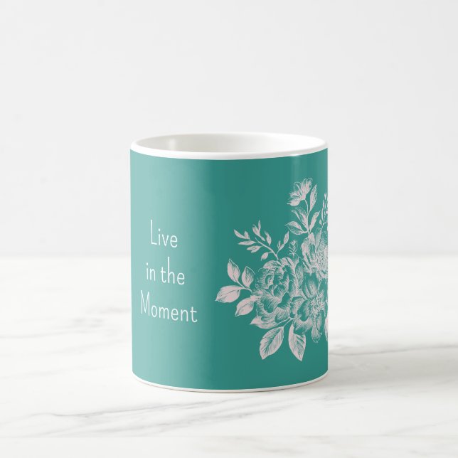 Grün Weiße Blüten Kaffeetasse (Mittel)