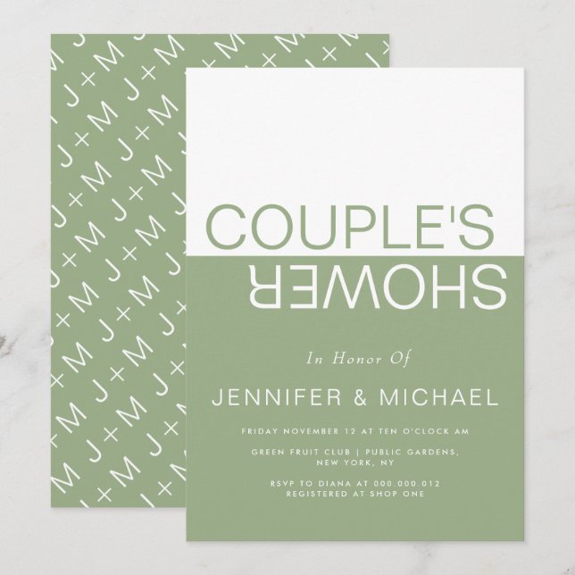 Grün weiße Farbblockpaare Polterabend Einladung (Vorne/Hinten)