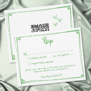 Grün Weiße Handgezeichnete Herz Whimsical Hochzeit RSVP Karte