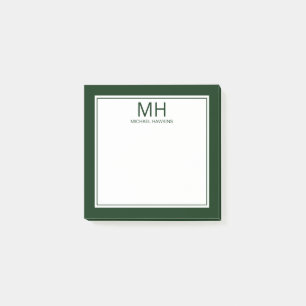 Grün Weiße Monogramm Herren Post-it Klebezettel