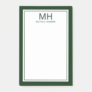 Grün Weiße Monogramm Herren Post-it Klebezettel