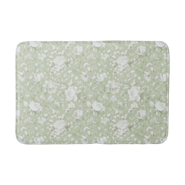Grün Weiße Romantische Blumen   Badematte (Vorderseite)