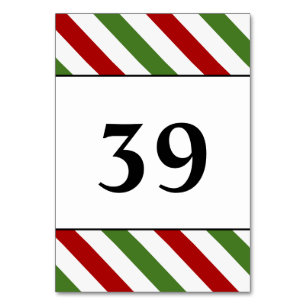 Grün-, weiße und Rotegestreifte Tabellen-Karte Tischnummer