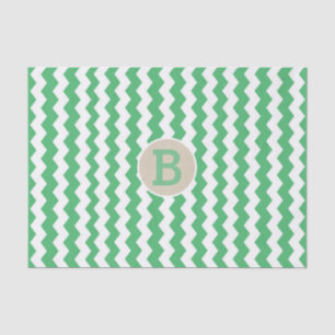 Grün-weißer Chevron-Muster-Monogramm-Anfang Seidenpapier