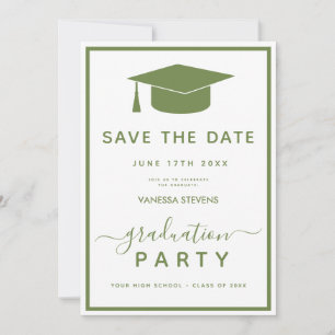 Grün-weißer klassischer Absolventen-„Save-the-Date Einladung