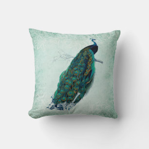 Grün-weißer Pfau im Vintage-Stil Kissen