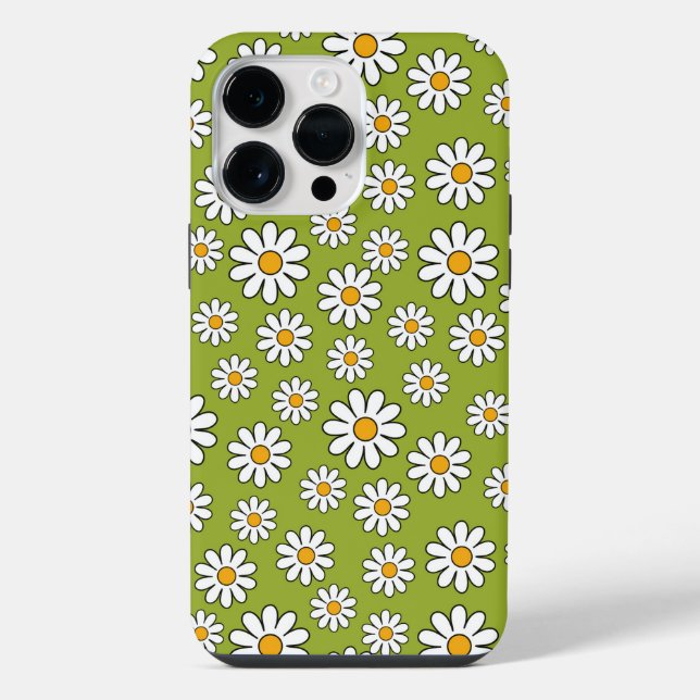 Grün-weißes Blumen-Daisy-Muster iPhone Hülle (Rückseite)