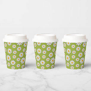 Grün-weißes Blumen-Daisy-Muster Pappbecher