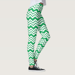 Grün-weißes Chevron-Zickzack-Musterdesign Leggings